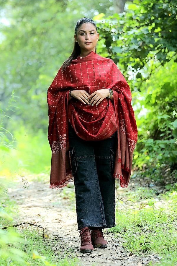 Maroon colour shawl - CraftKashmir