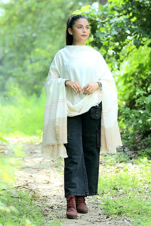 White colour shawl - CraftKashmir