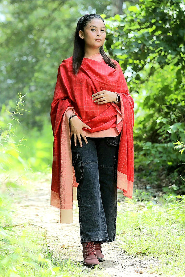 Red colour shawl - CraftKashmir