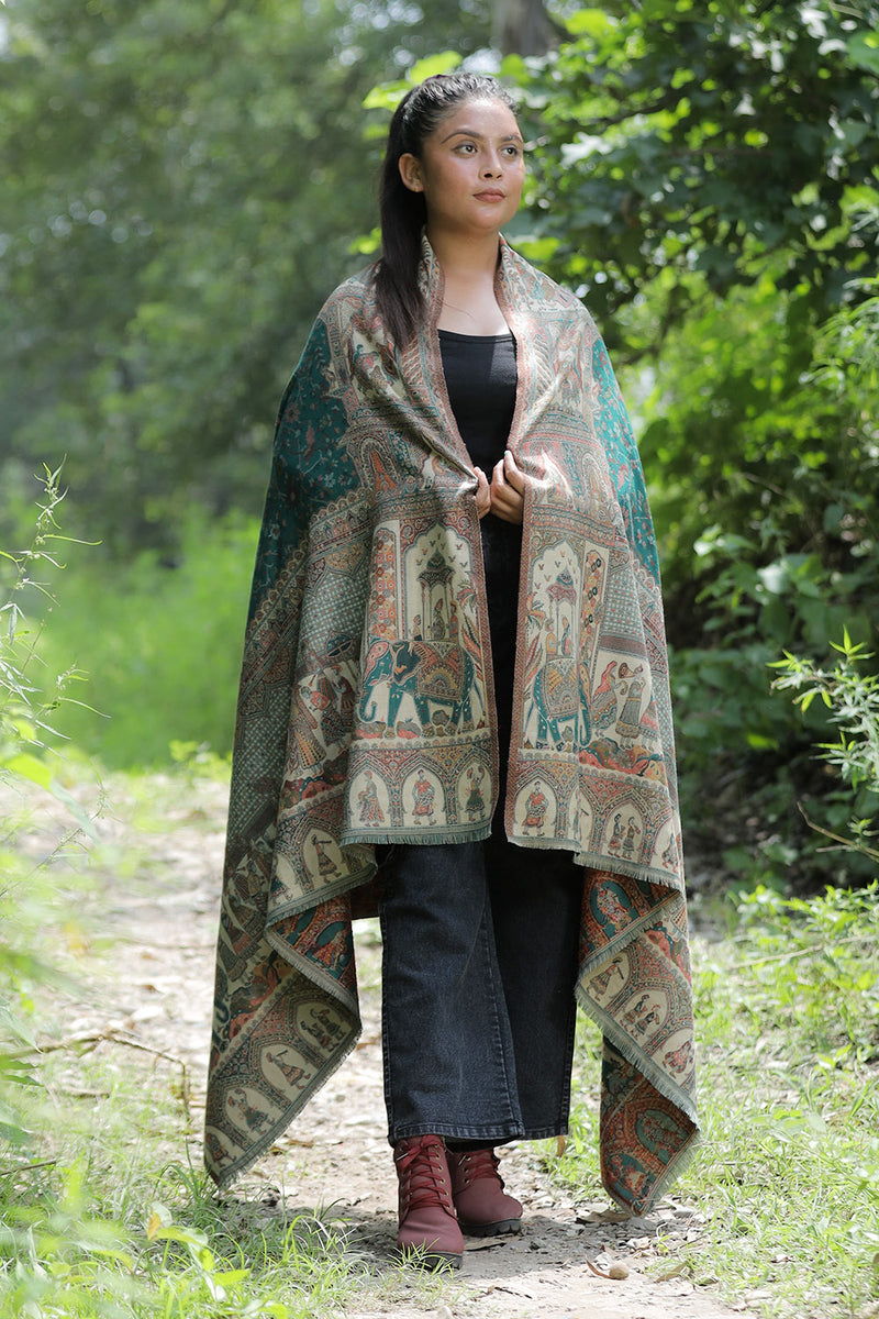 Sea Green colour shawl - CraftKashmir