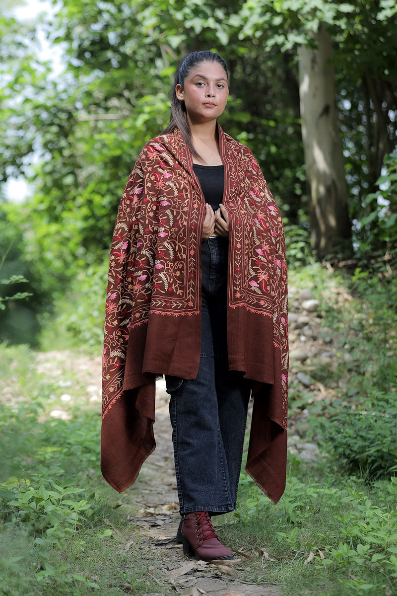 Brown colour shawl - CraftKashmir