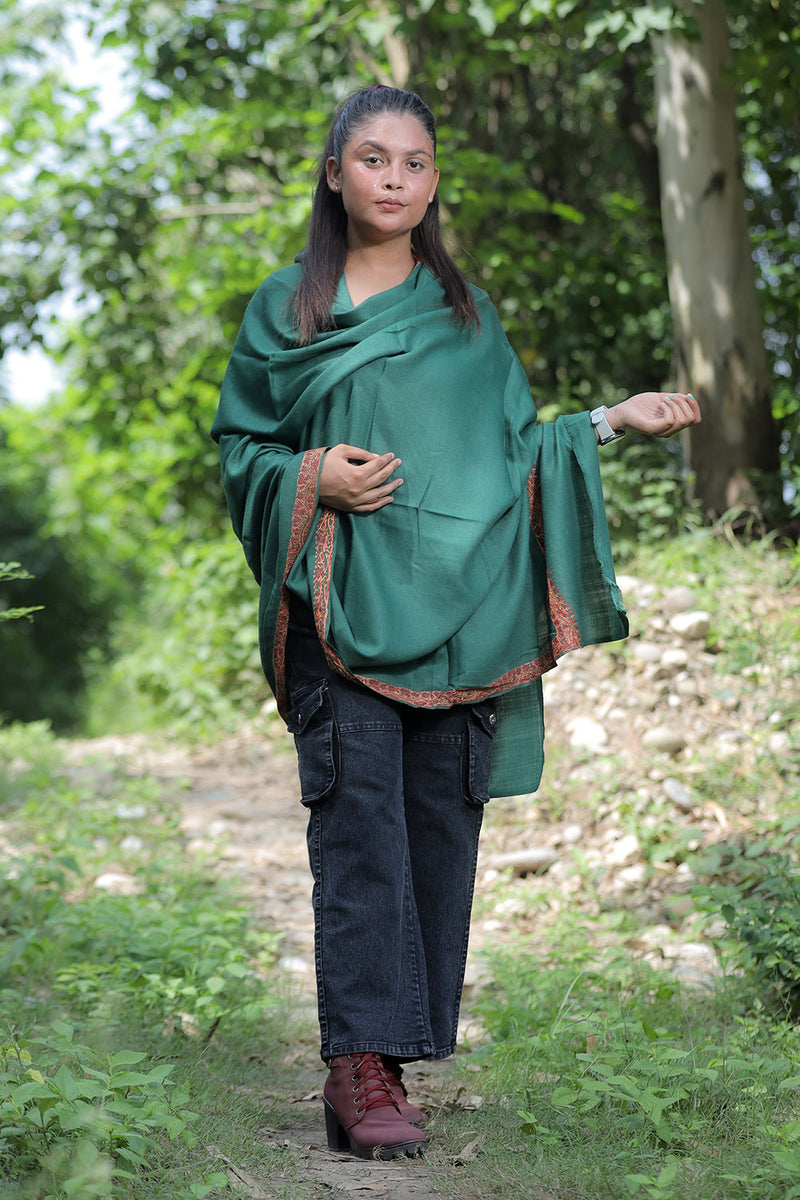 Green colour shawl - CraftKashmir