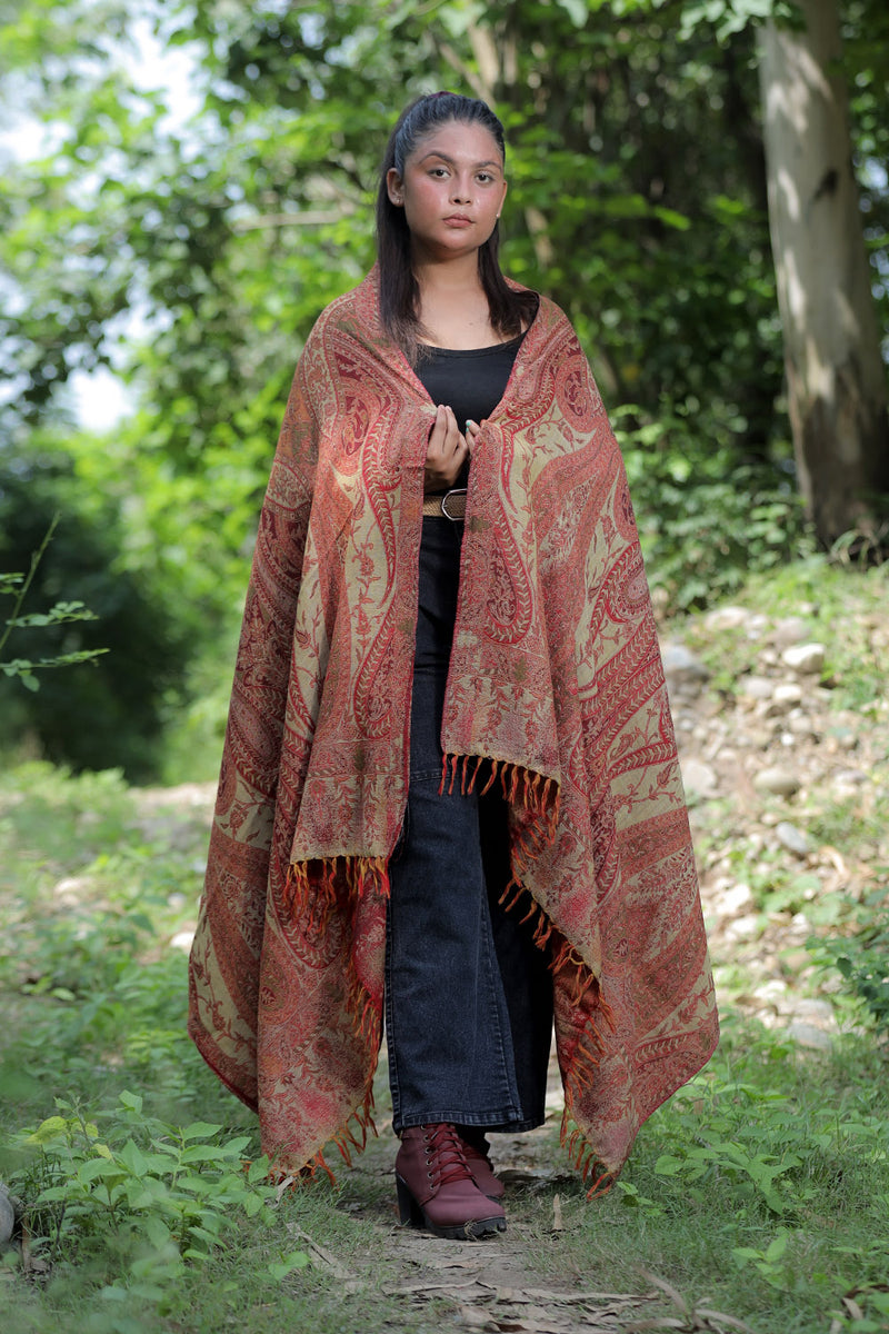 Red colour shawl - CraftKashmir