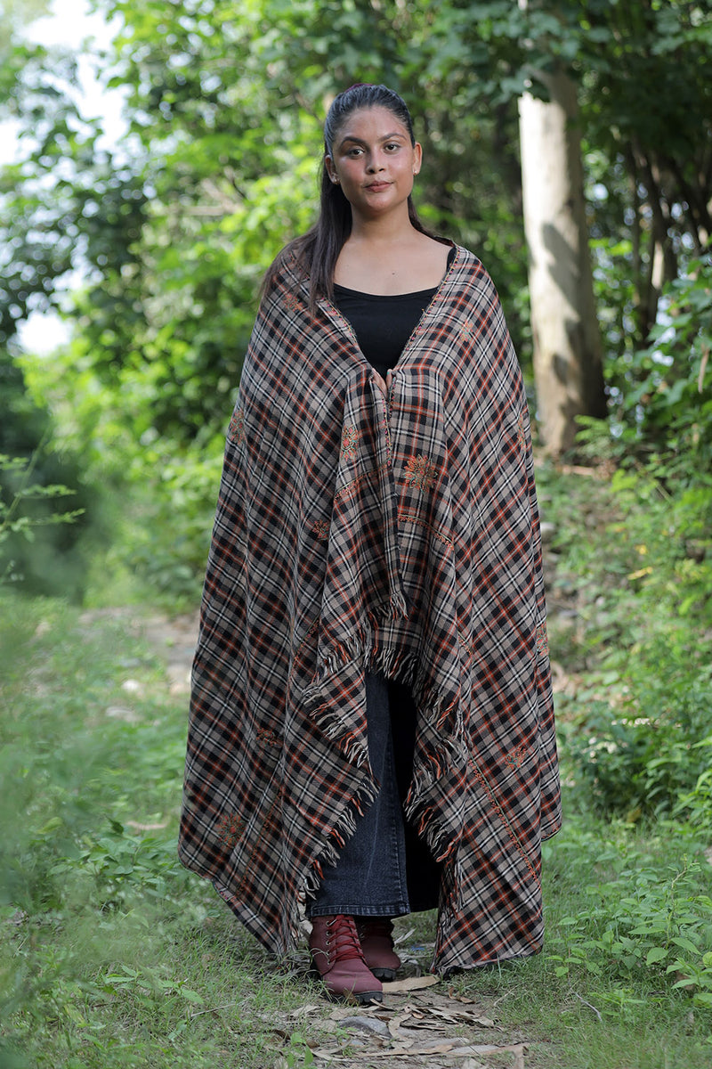 Grey Black colour shawl - CraftKashmir