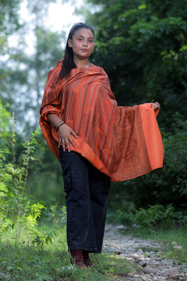 Orange colour shawl - CraftKashmir