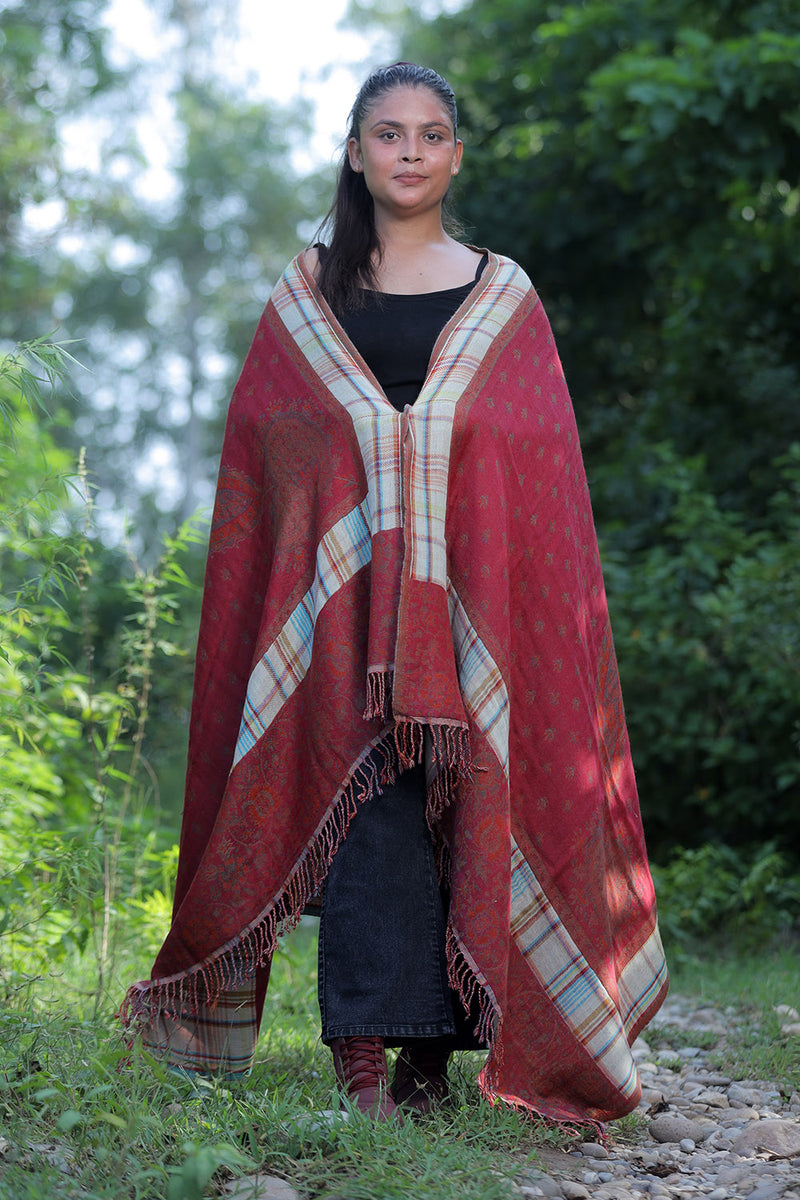 Maroon colour shawl - CraftKashmir