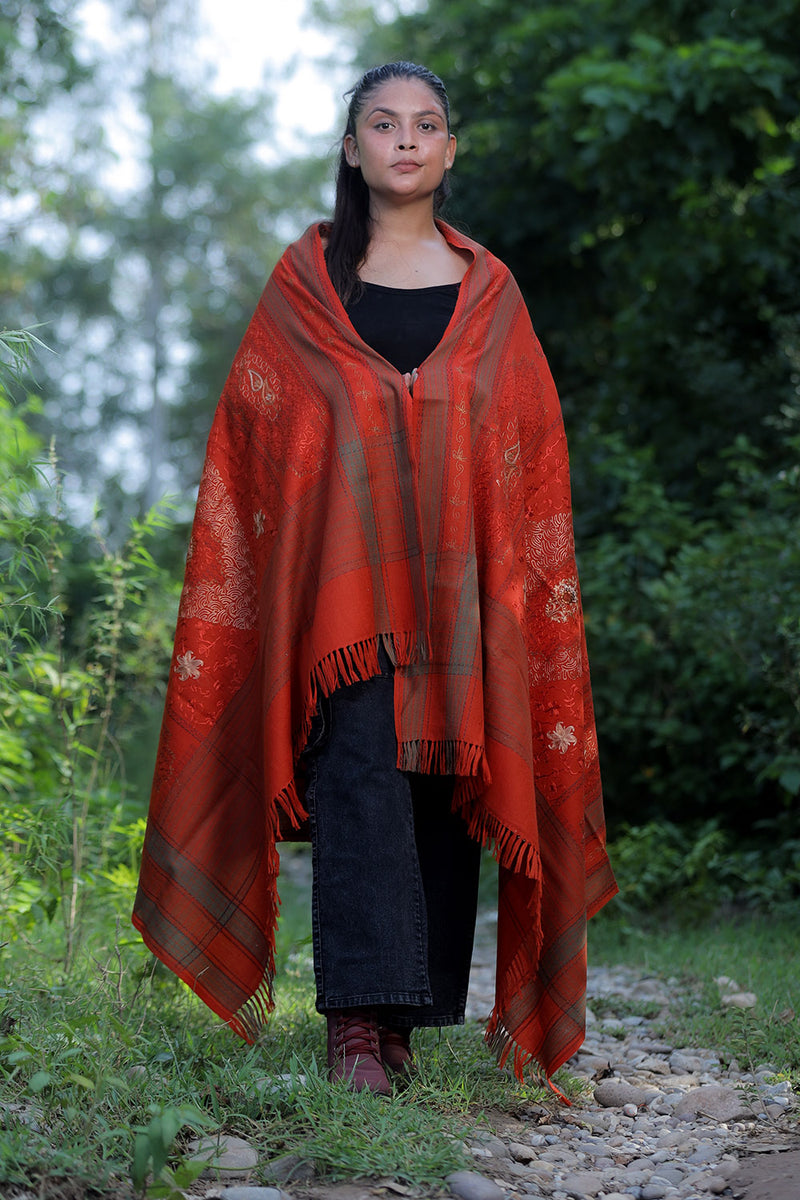 Red colour shawl - CraftKashmir