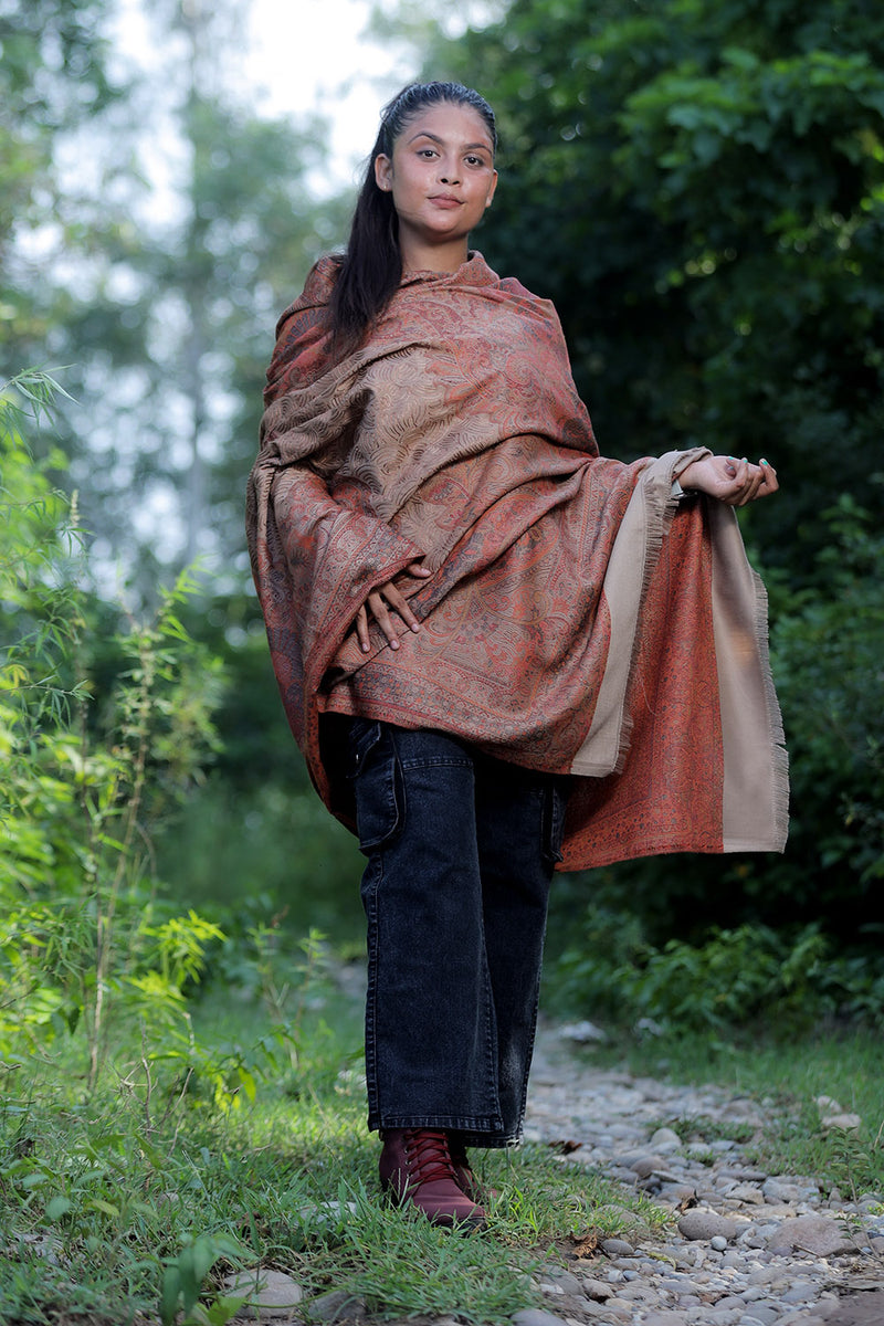 Brown colour shawl - CraftKashmir