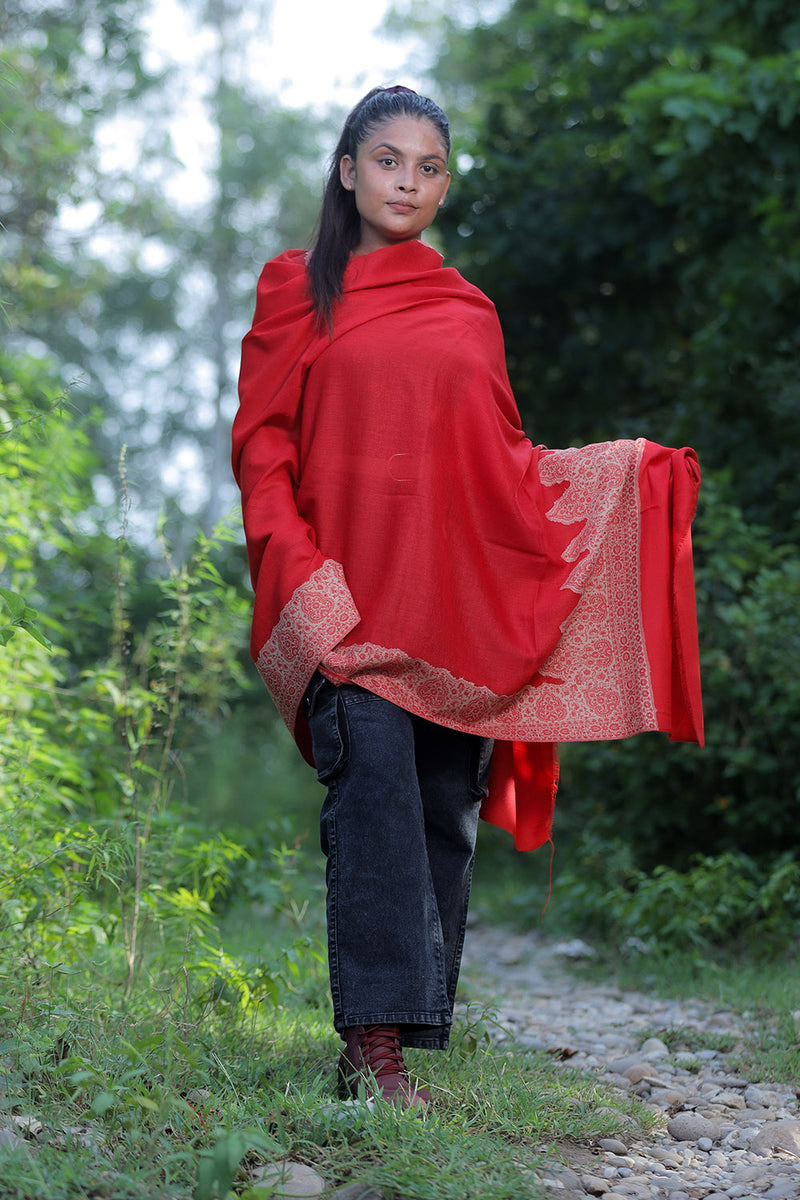 Red colour shawl - CraftKashmir