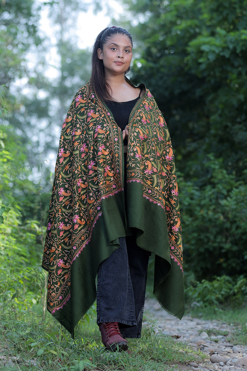 Green colour shawl - CraftKashmir