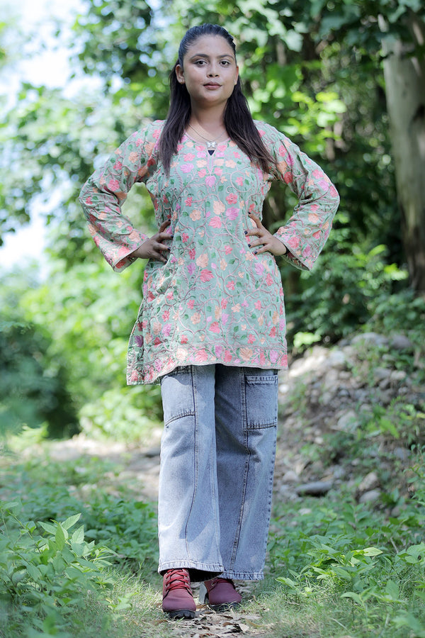 Pastel green colour kurti - CraftKashmir