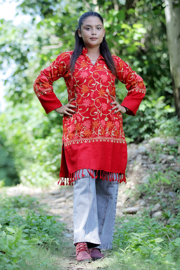 Red colour kurti - CraftKashmir