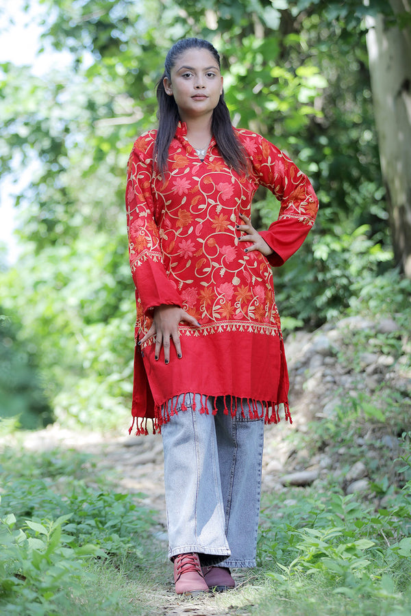 Red colour kurti - CraftKashmir