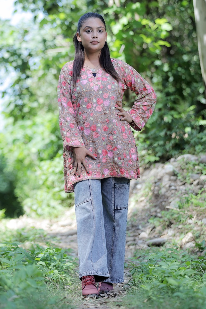 Beige colour kurti - CraftKashmir