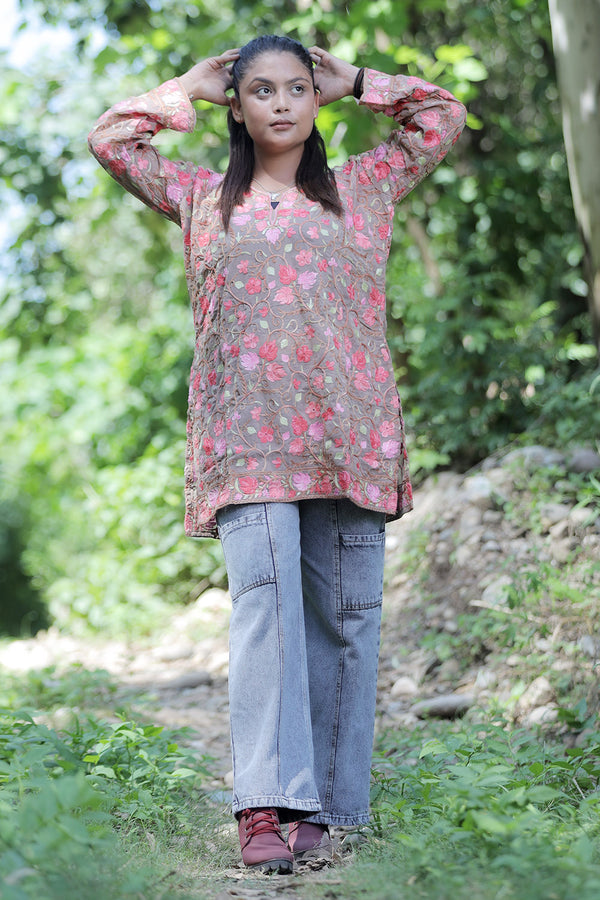 Beige colour kurti - CraftKashmir