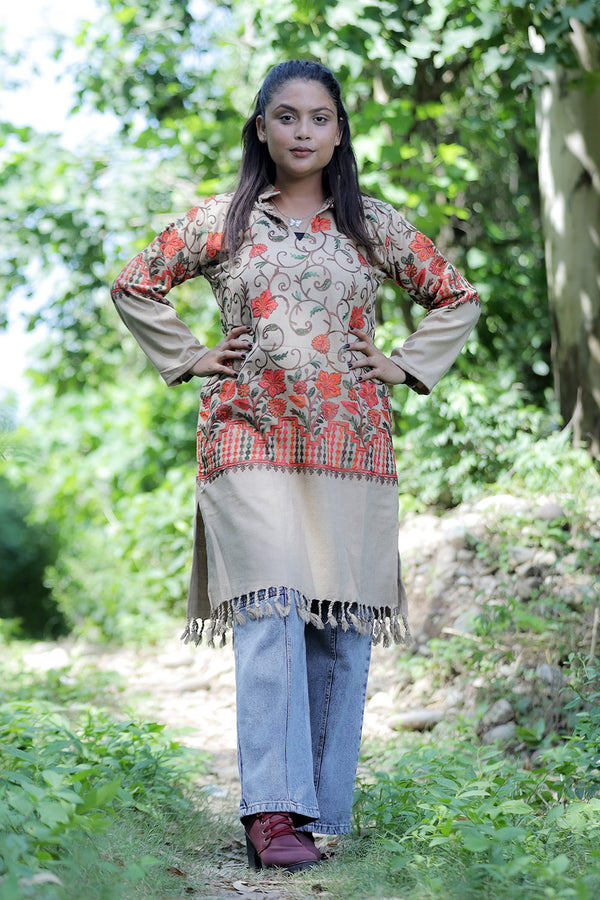 Beige colour kurti - CraftKashmir