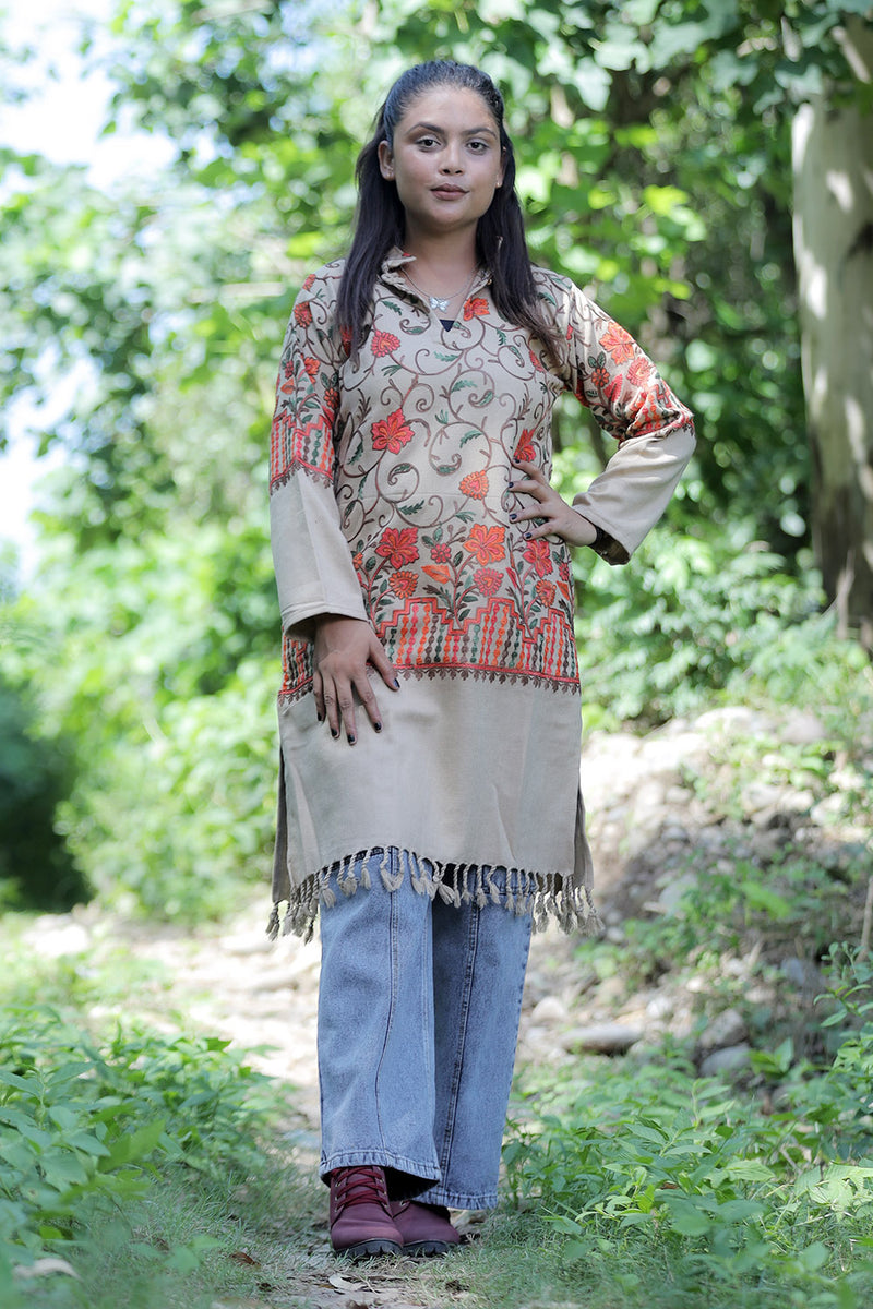 Beige colour kurti - CraftKashmir