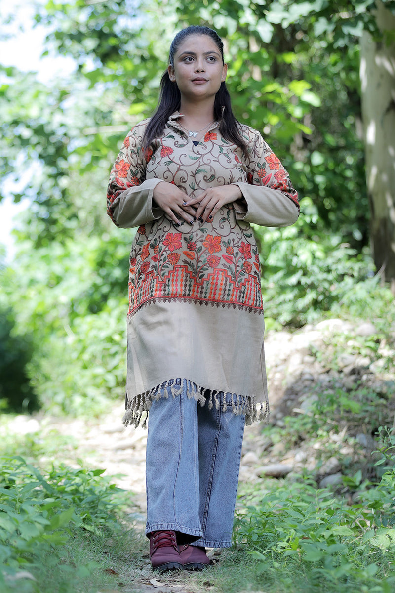 Beige colour kurti - CraftKashmir