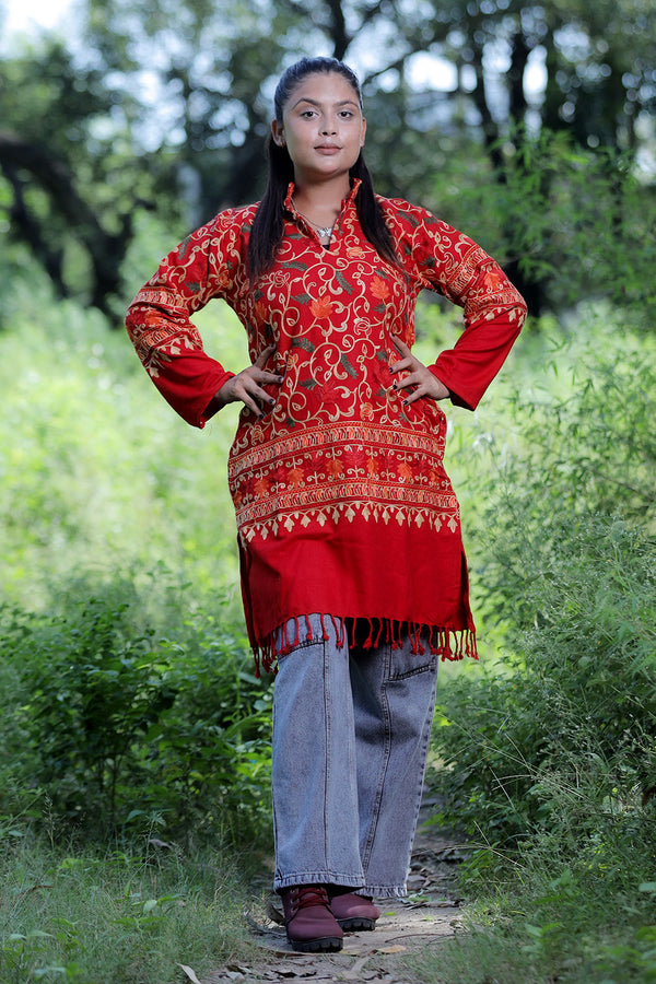 Red colour kurti - CraftKashmir