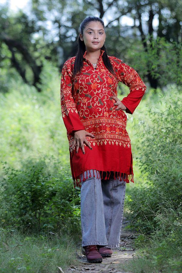 Red colour kurti - CraftKashmir