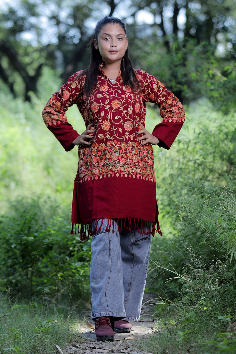 Maroon colour kurti - CraftKashmir