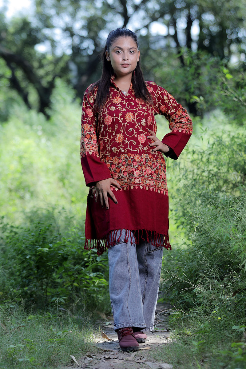 Maroon colour kurti - CraftKashmir