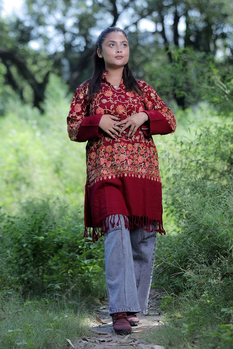 Maroon colour kurti - CraftKashmir