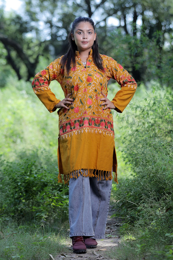 Mustard colour kurti - CraftKashmir