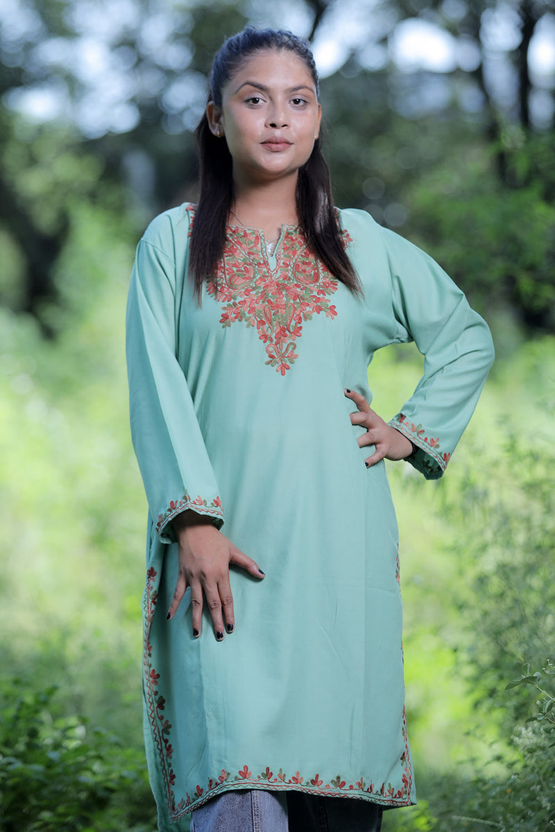 Green colour kurti - CraftKashmir