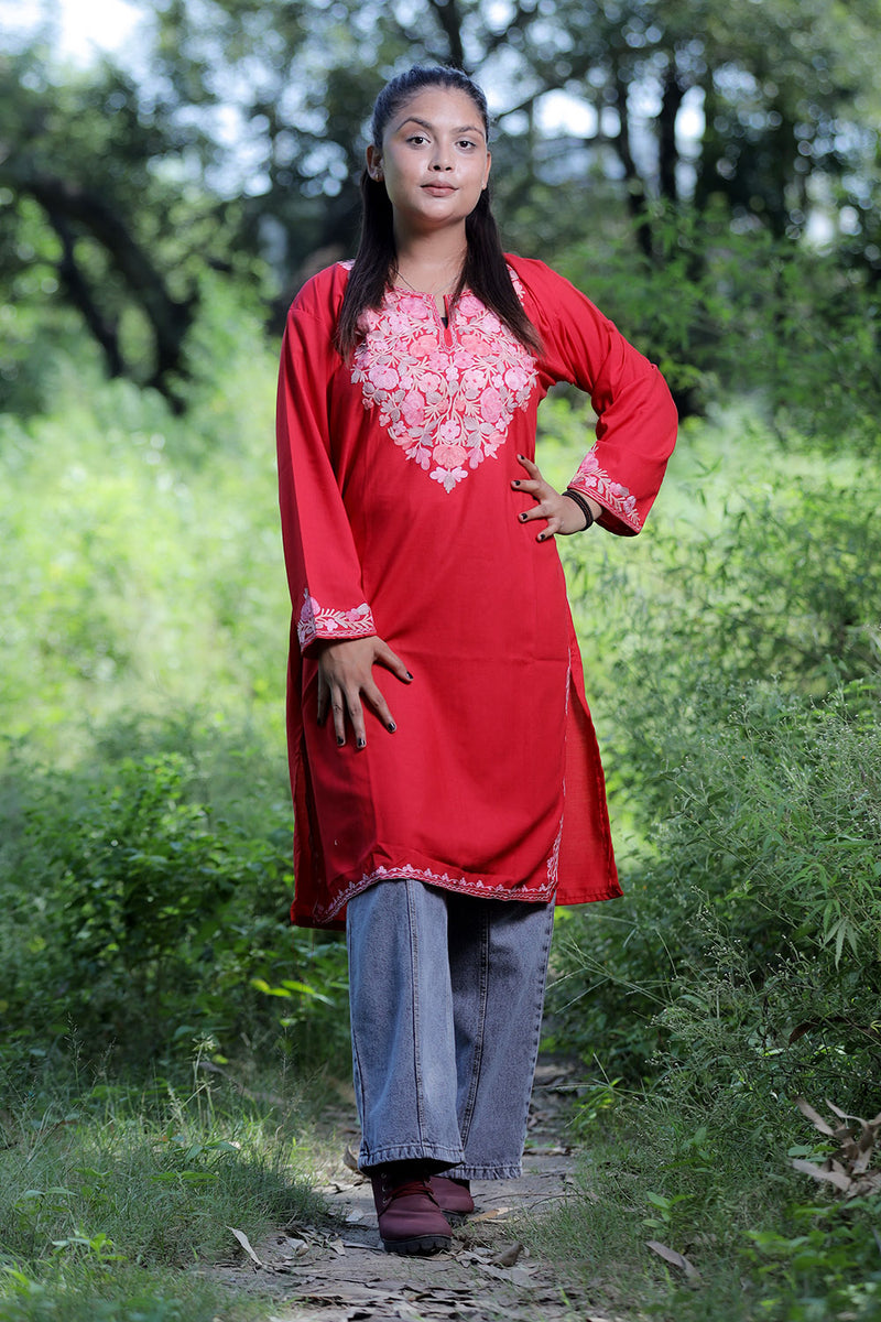 Red colour kurti - CraftKashmir