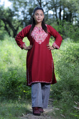 Maroon colour kurti - CraftKashmir