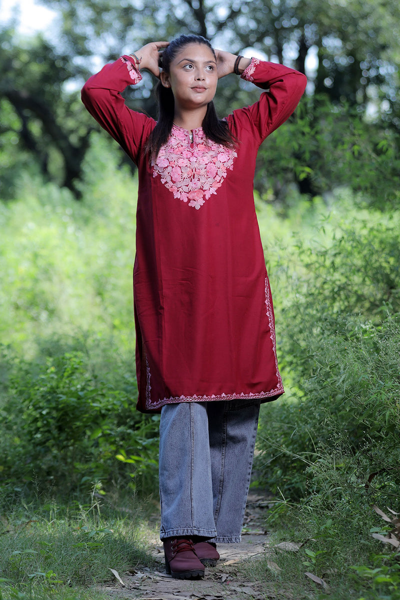 Maroon colour kurti - CraftKashmir