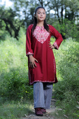 Maroon colour kurti - CraftKashmir