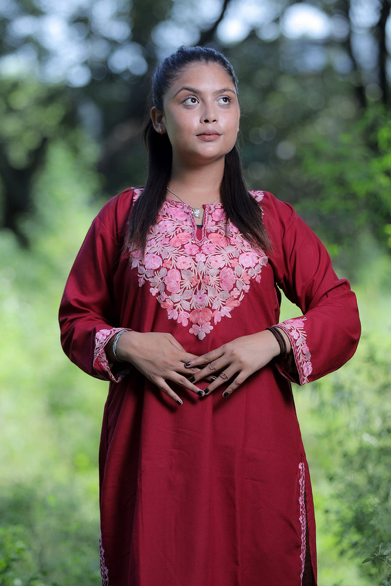 Maroon colour kurti - CraftKashmir