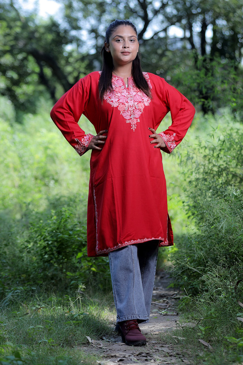 Red colour kurti - CraftKashmir