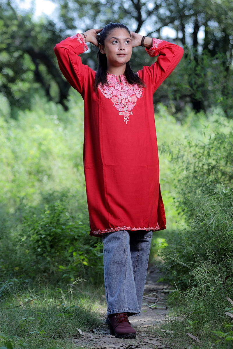 Red colour kurti - CraftKashmir