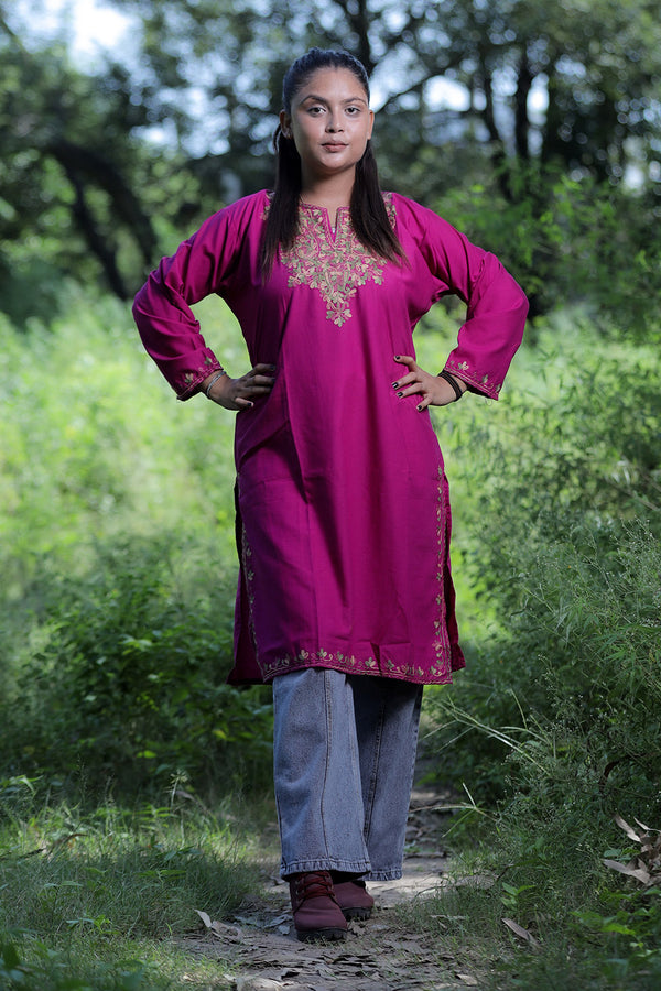 Wine colour kurti - CraftKashmir