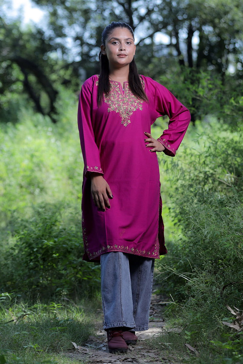 Wine colour kurti - CraftKashmir