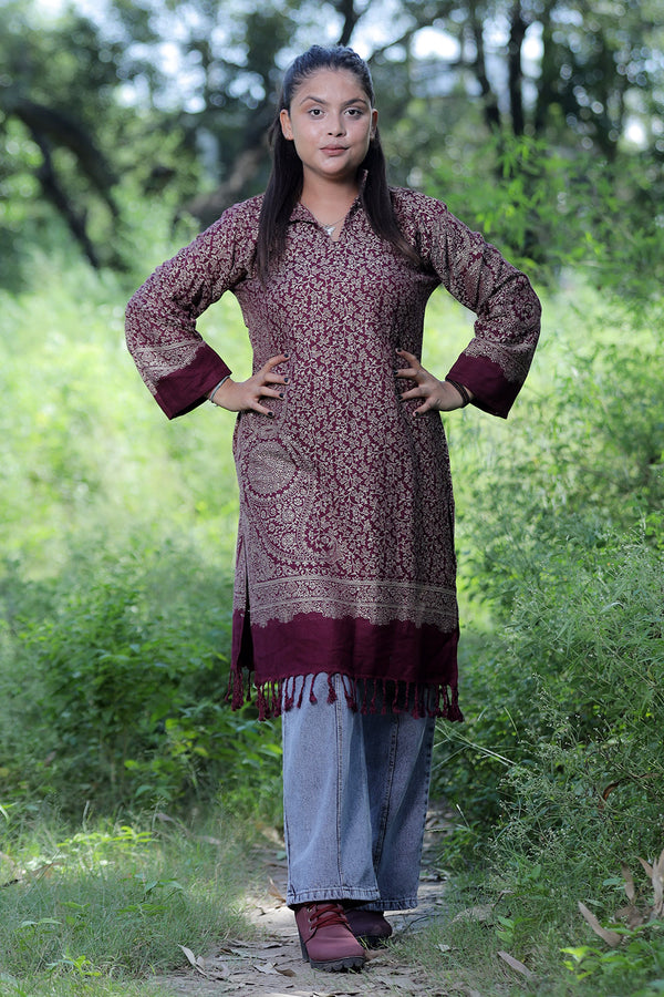 Wine colour kurti - CraftKashmir