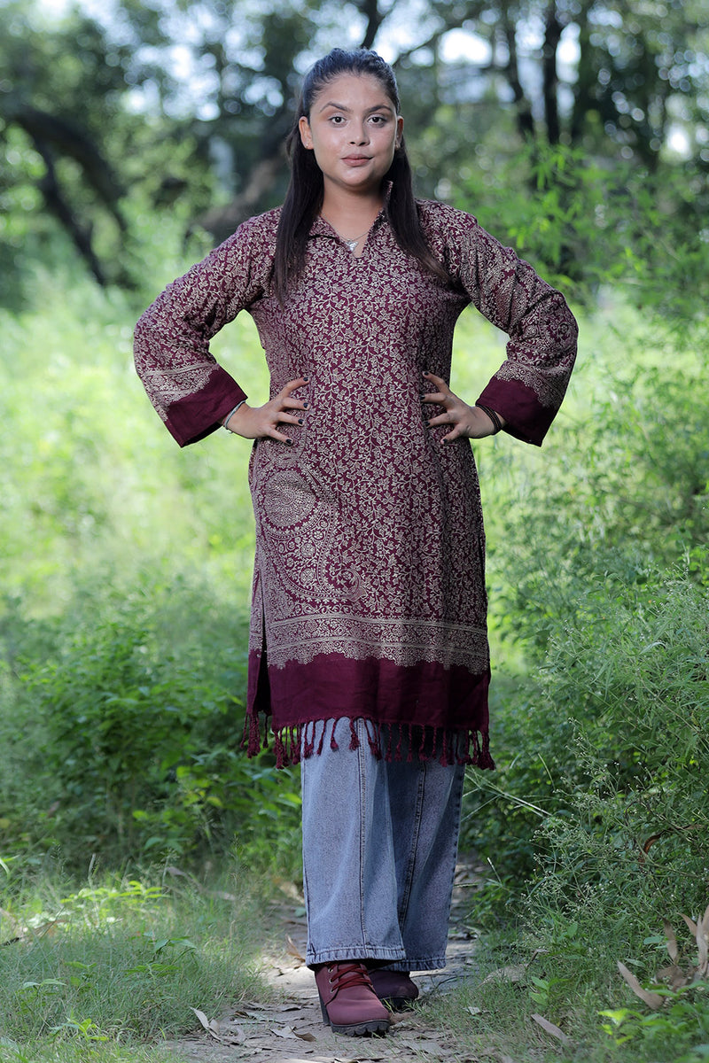 Wine colour kurti - CraftKashmir