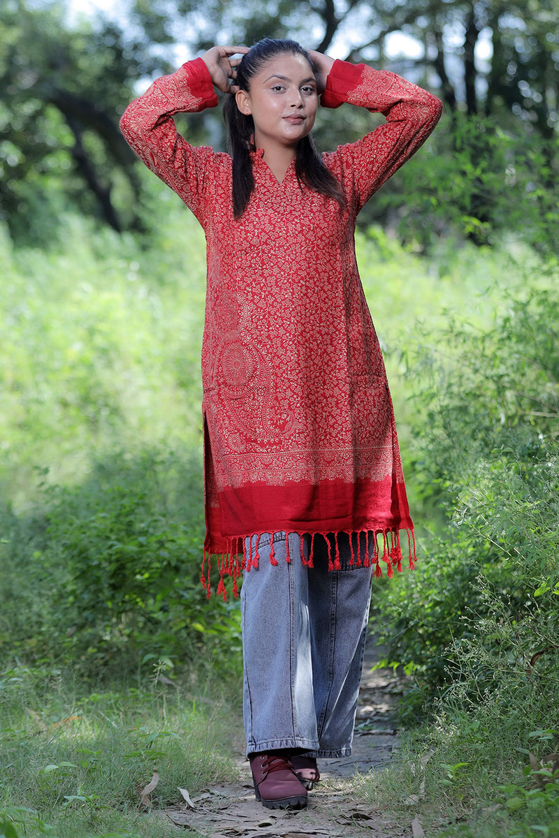 Maroon colour kurti - CraftKashmir