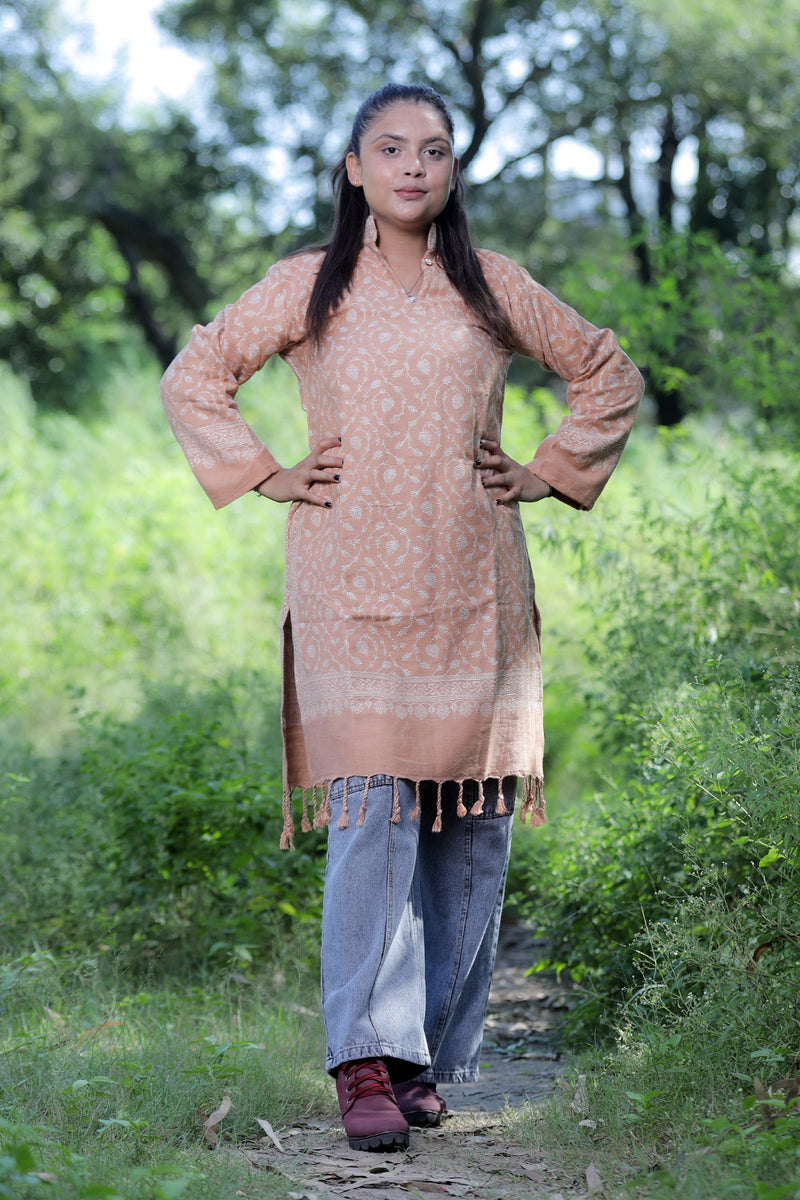 Beige colour kurti - CraftKashmir