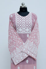 Georgette Pink colour Embroidery kurti