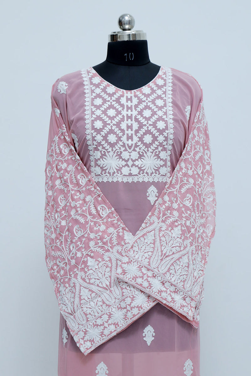 Georgette Pink colour Embroidery kurti