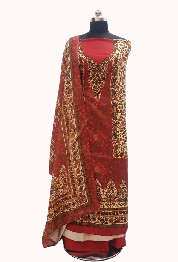 Maroon colour  woollen salwar kameez With Stole All Over Kaani Print