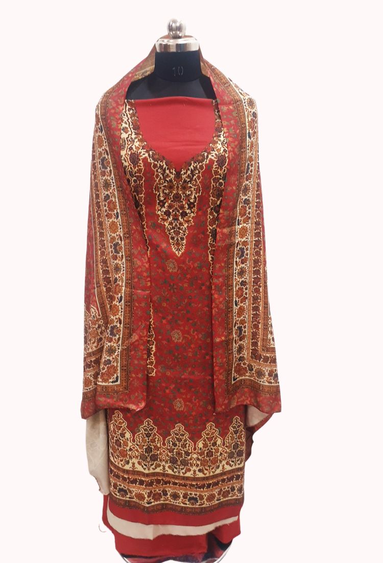 Maroon colour  woollen salwar kameez With Stole All Over Kaani Print