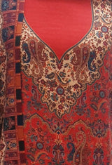 Rust colour woollen salwar kameez With Stole All Over Kaani Print