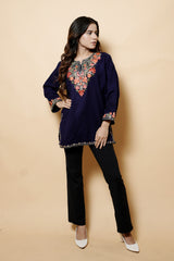 Navy Blue Colour Aari Work Kurti CraftKashmir