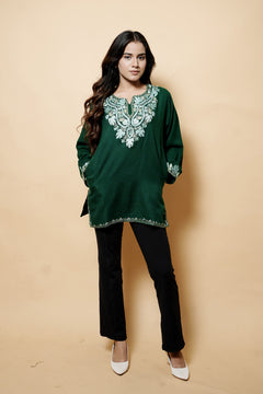 Green Colour Aari Work Woolen Kashmiri Kurti CraftKashmir