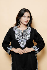 Black Colour Aari  Tilla Work Woolen Kashmiri Kurti CraftKashmir